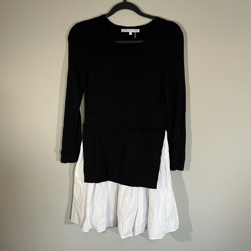 English Factory Black White Mini Dress Sz S Sweater Contemporary Old Money Look